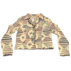 Cactus Flower Women’s M Aztec Tapestry Blazer Western Country Exposed Stitch